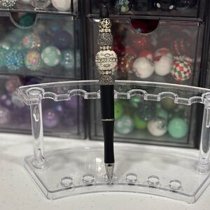 Handcrafted Elegant Black and Silver Beaded Pen